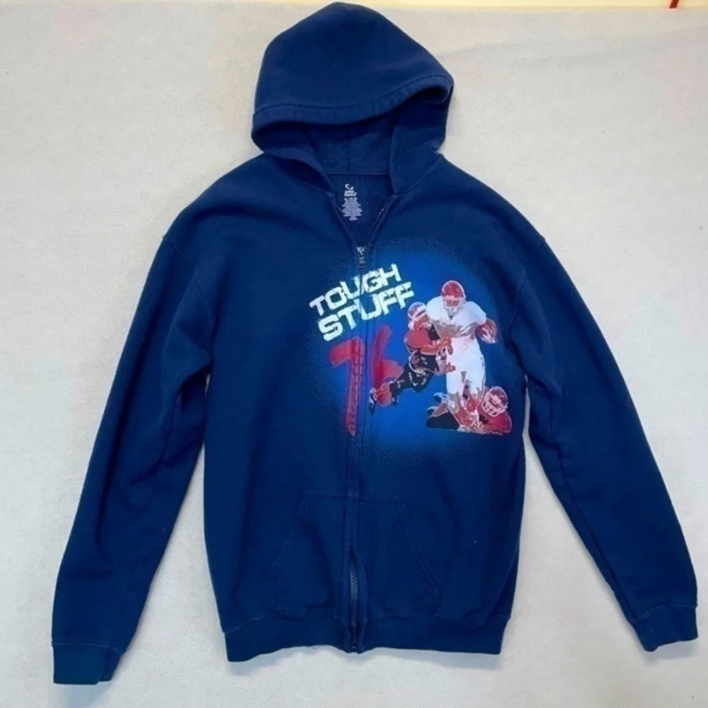 Football Graphic Full Zip Hoodie Sweatshirt navy blue boys Size XL 16-18 - Picture 2 of 6